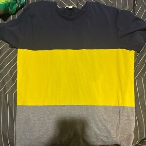 Burberry Men's Shirt - Navy, Yellow, and Gray